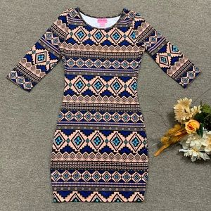 She’s Cool Aztec Print Design Bodycon Dress Size S